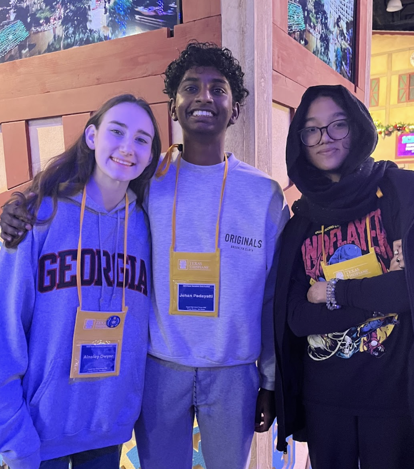 Coppell junior Ainsley Dwyer, sophomore Johan Padayatti and senior Zaynah Rahman arrive at the Texas Thespian Festival on Nov. 15. Coppell is sending 24 students to the International Thespian Festival in June. 